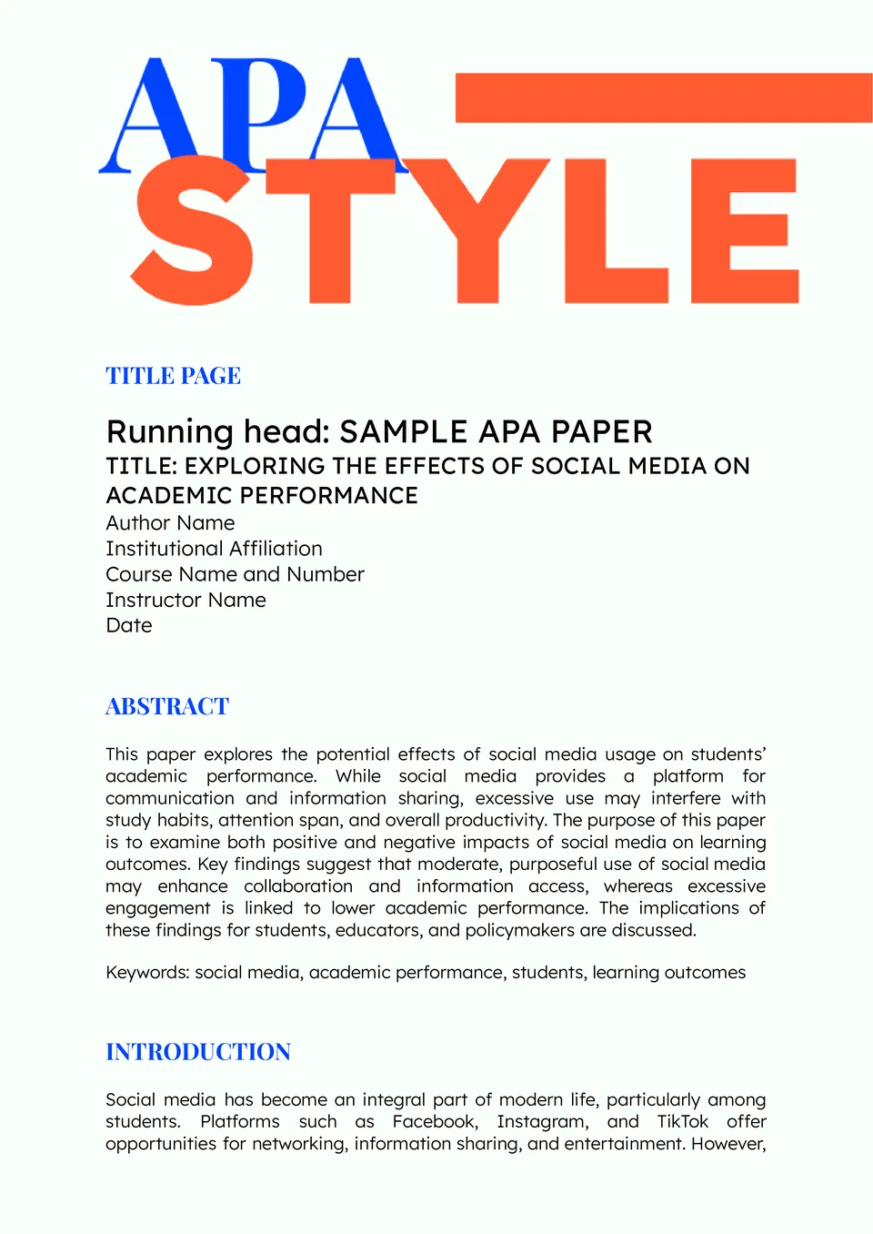 Free APA Title Page Template For Google Docs