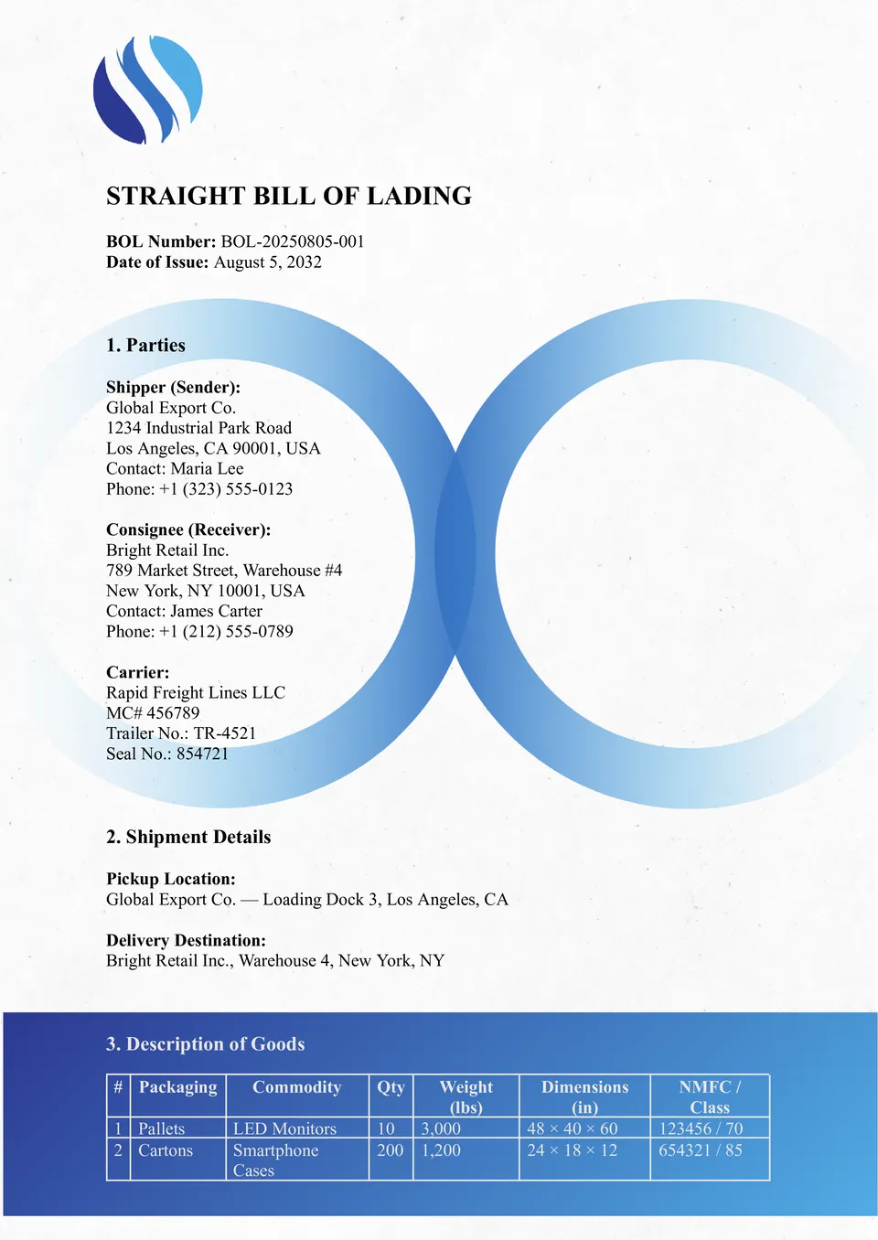 Bill Of Lading Template