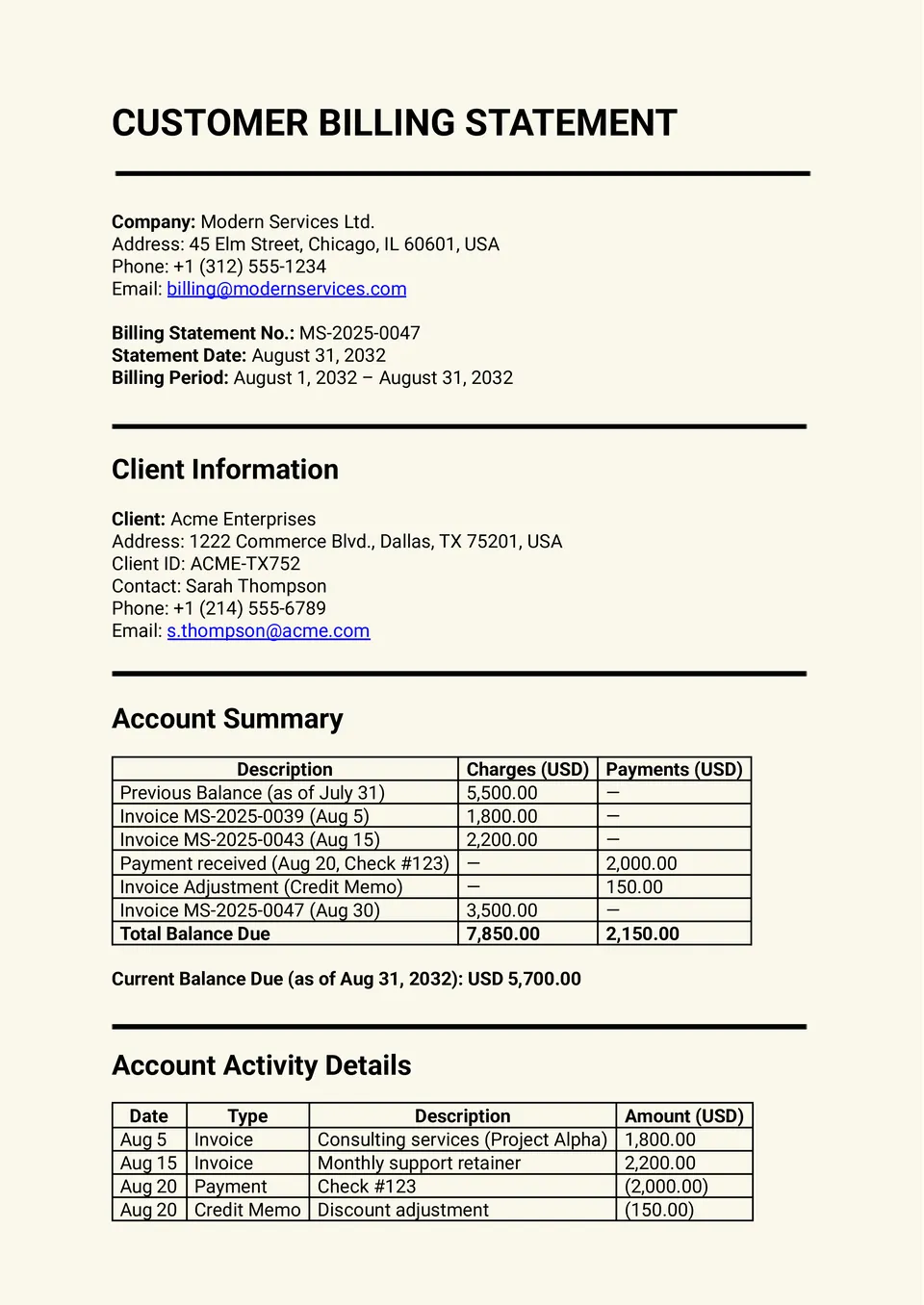 Billing Statement Template