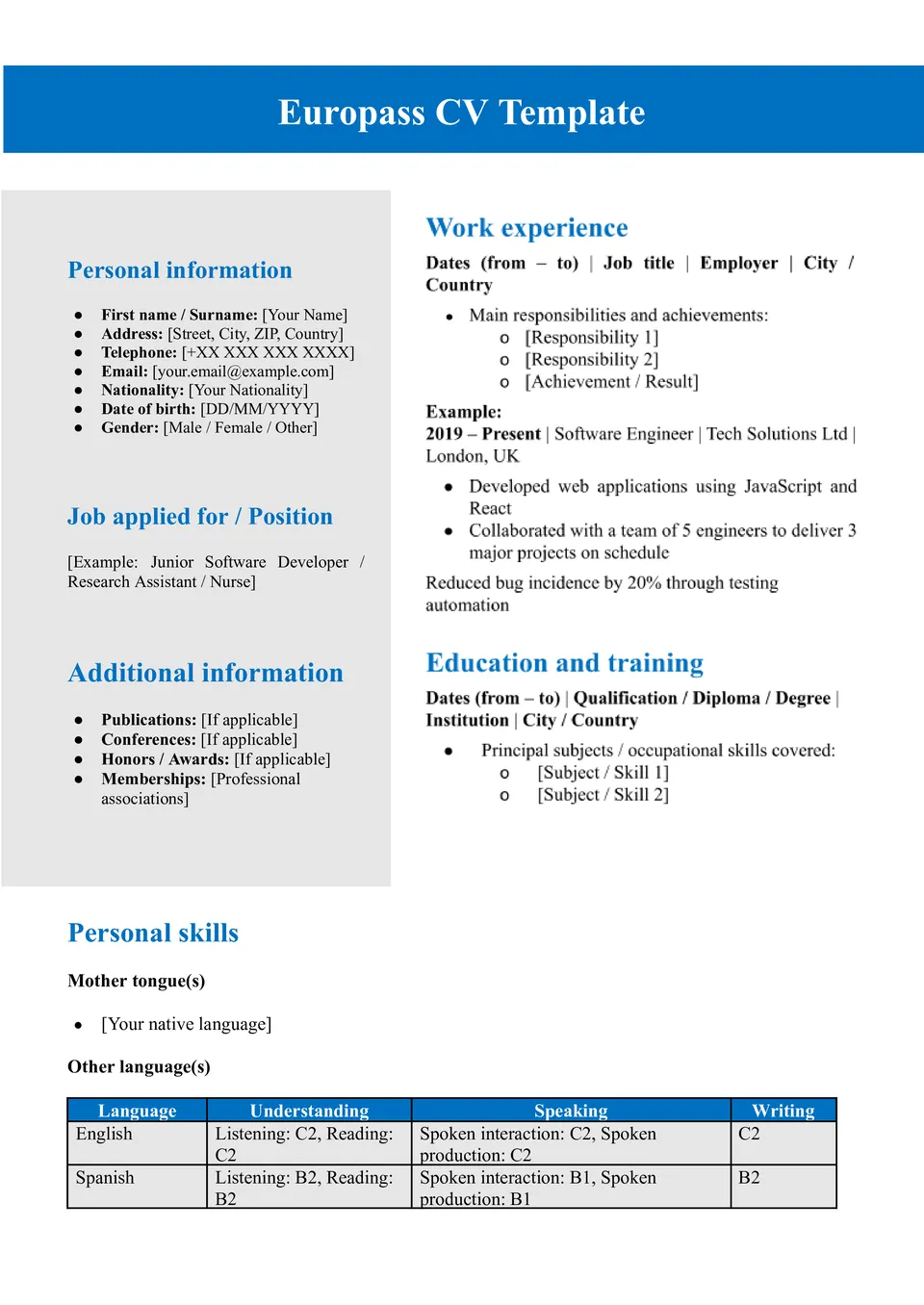 Europass CV Template
