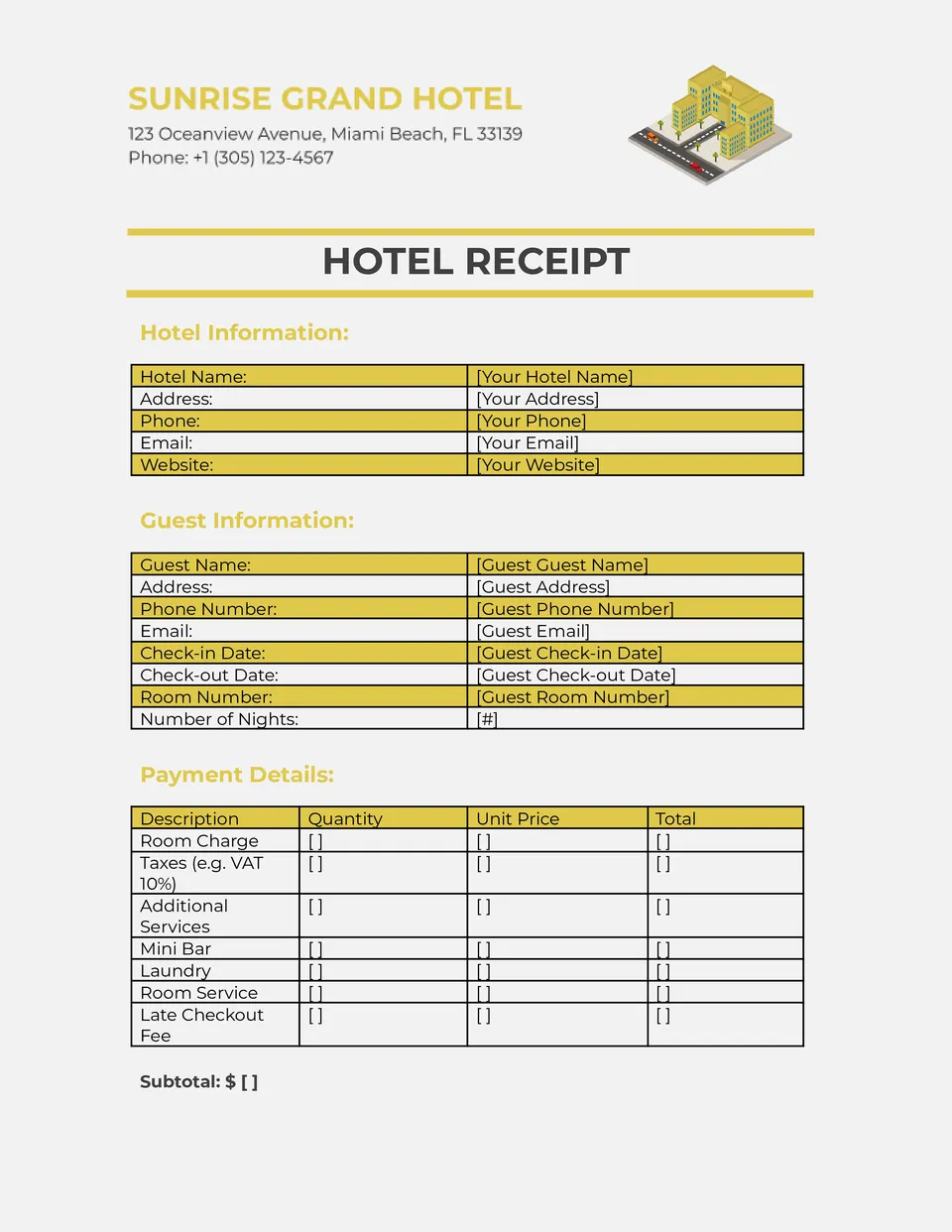 Hotel Receipt Template