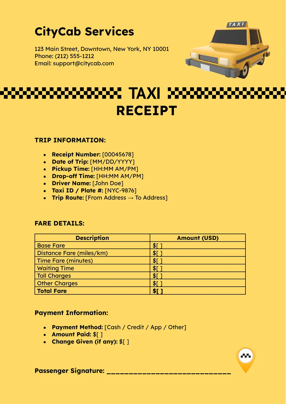 Taxi Receipt Template