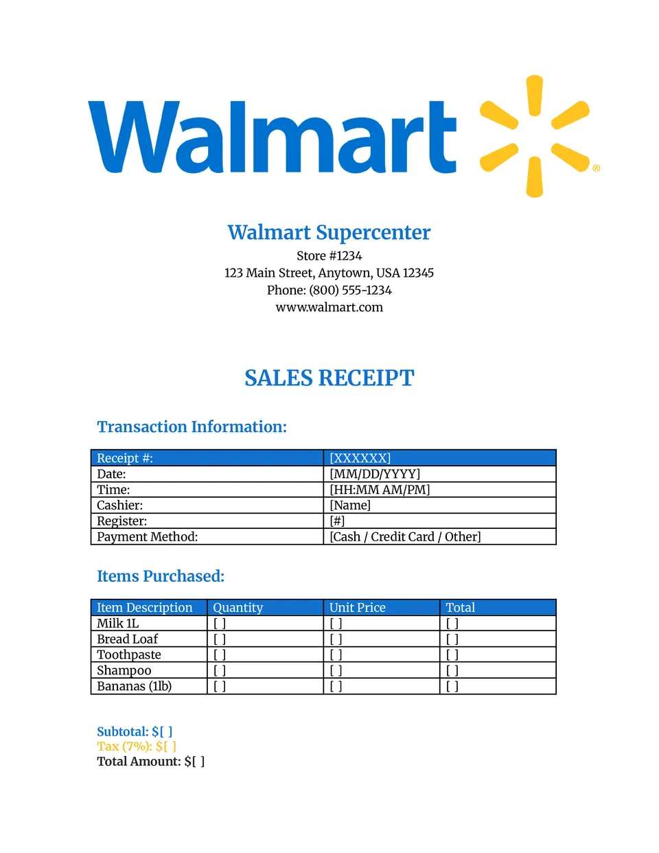 Walmart Receipt Template