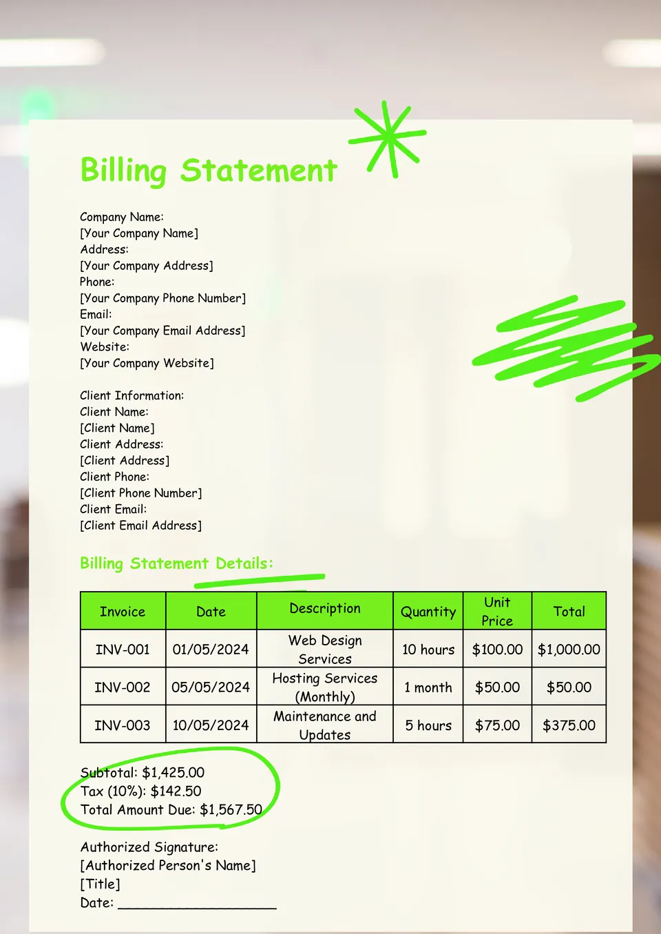 Billing Statement Template