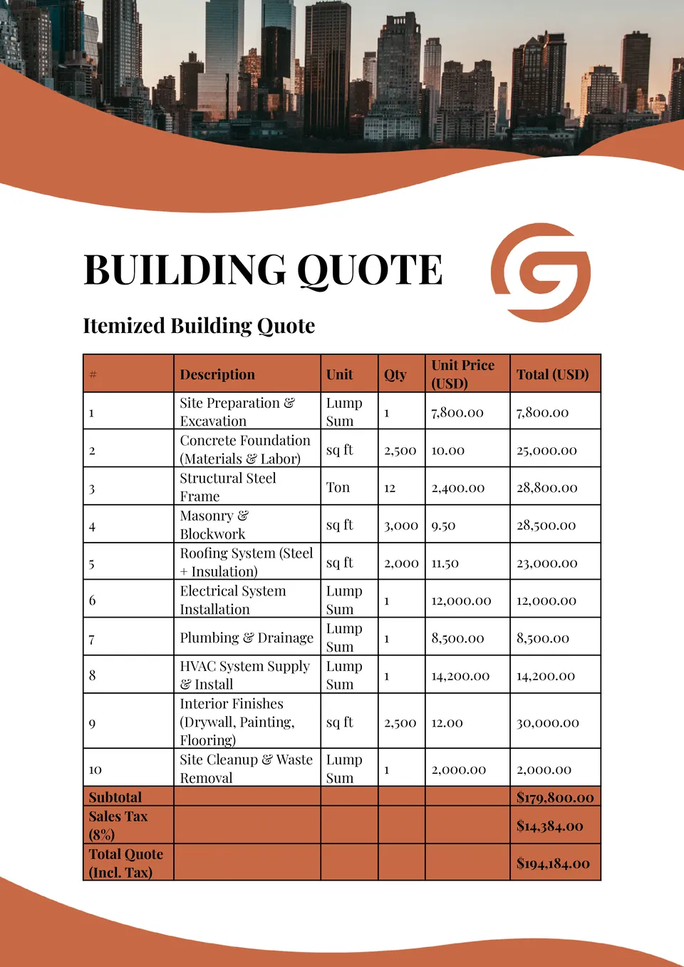 Building Quote Template