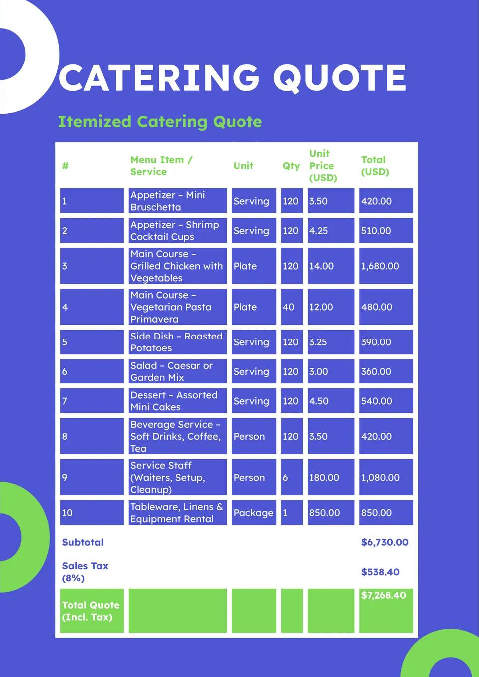 Catering Quote Template