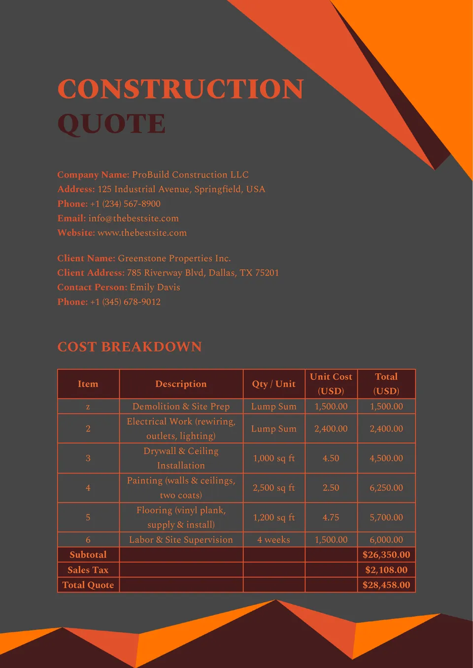 Construction Quote Template