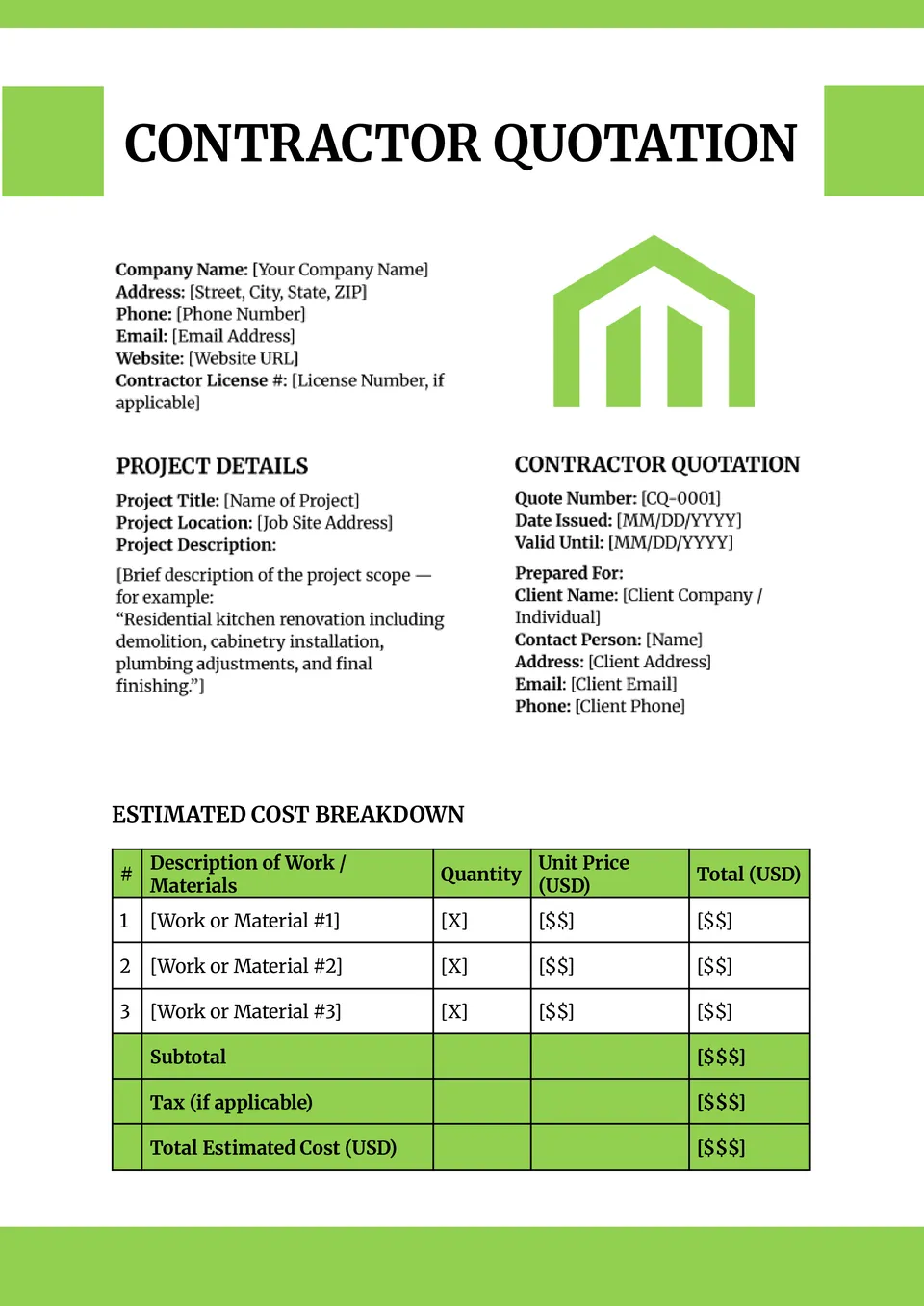 Contractor Quote Template