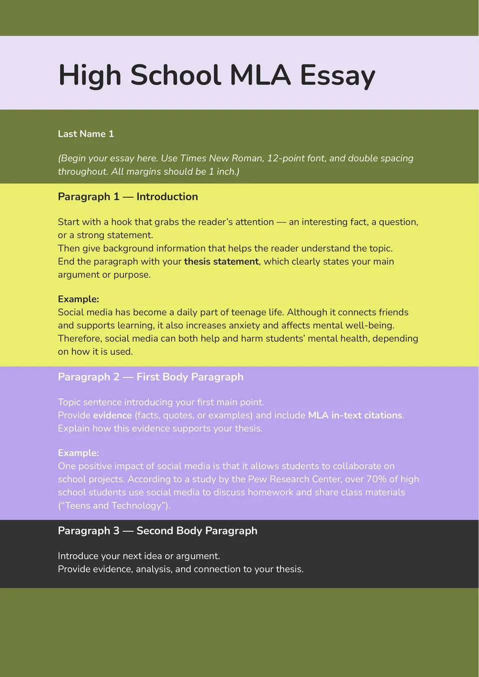 High School MLA Essay Template