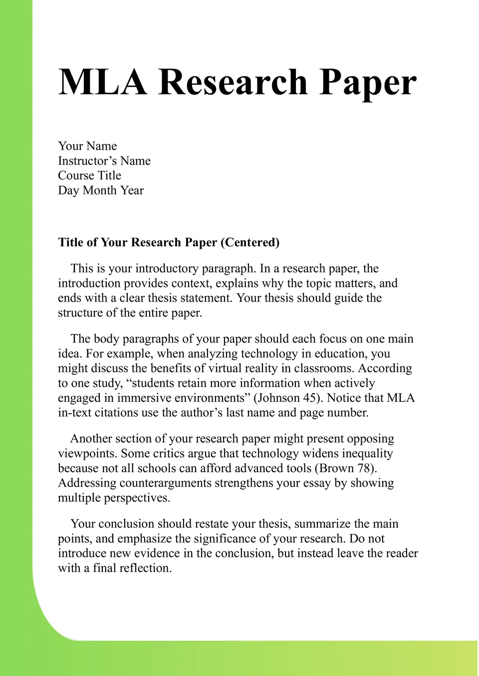 MLA Research Paper Template