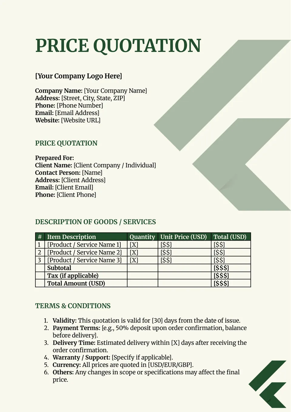 Price Quote Template
