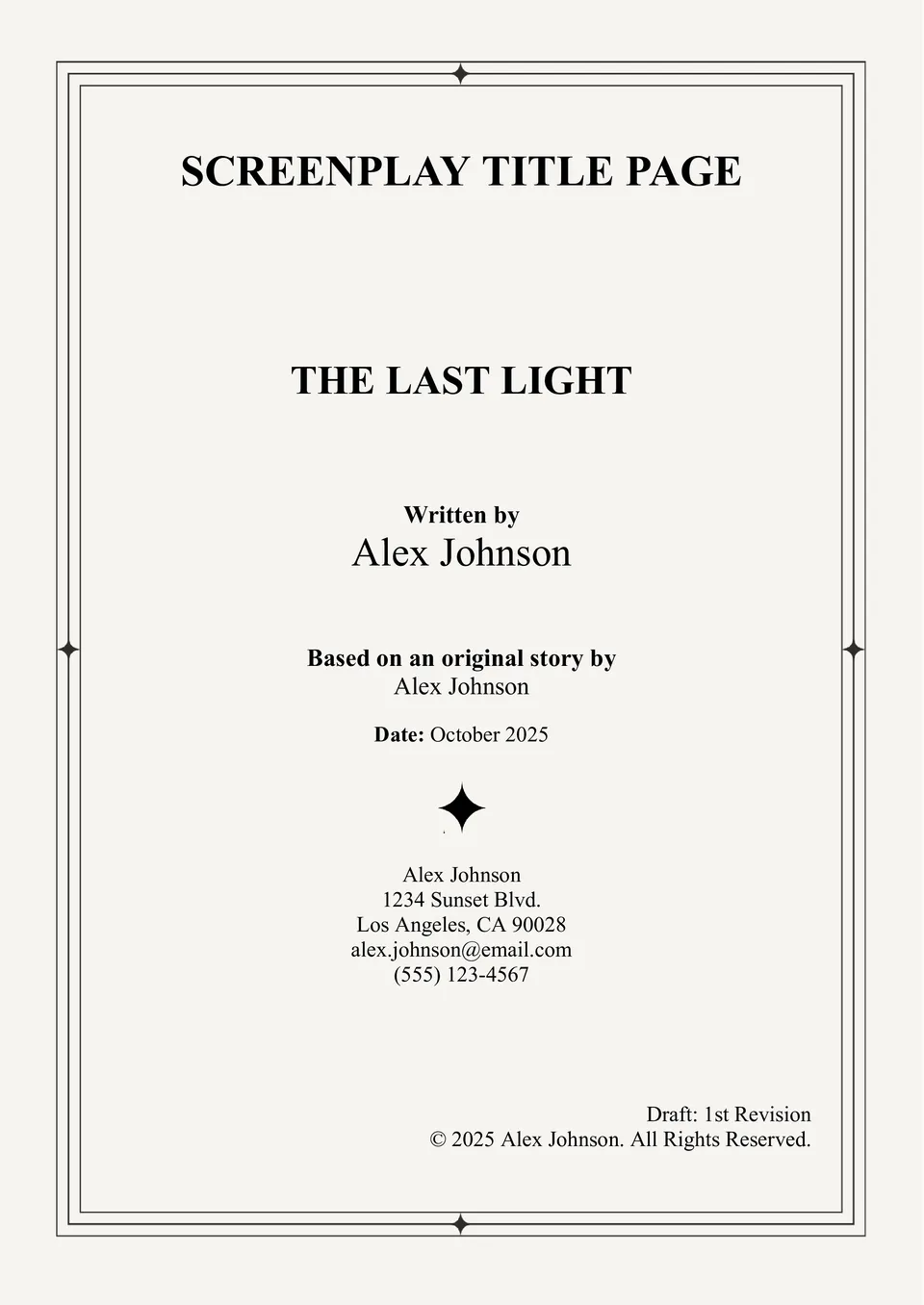 Screenplay Title Page Template