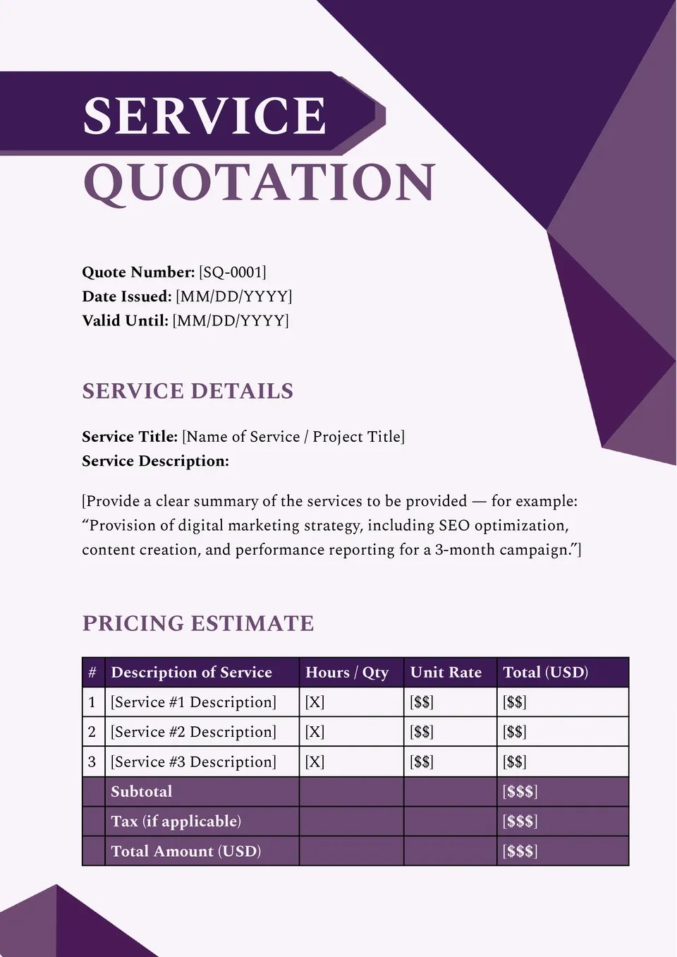 Services Quote Template