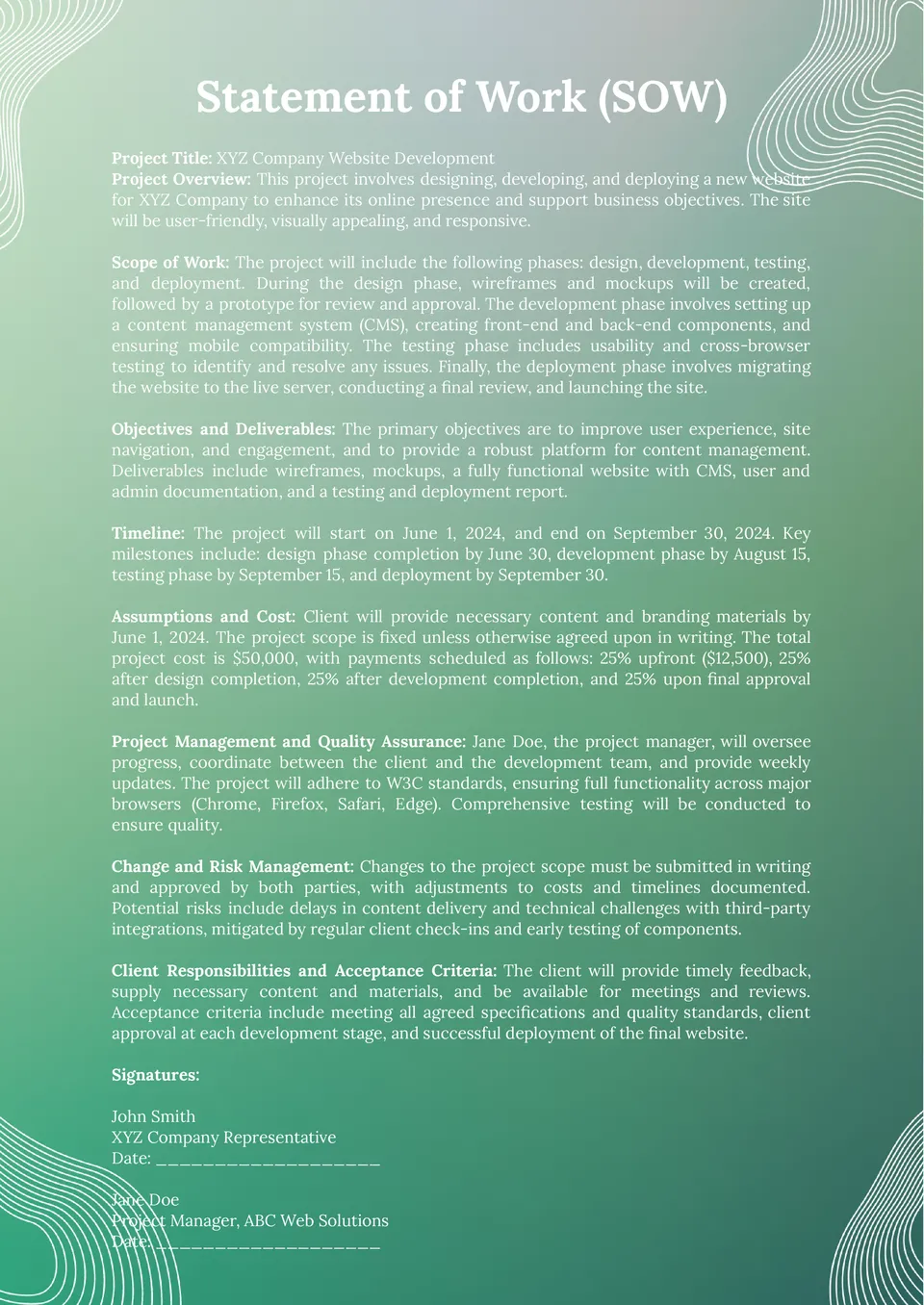 Statement Of Work Template