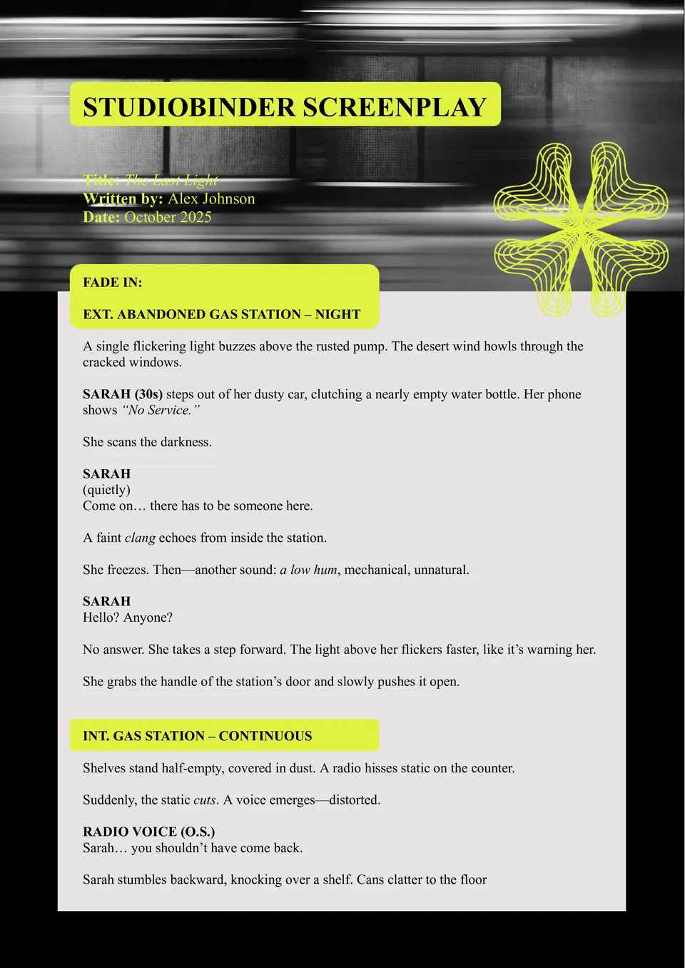 Studiobinder Screenplay Template