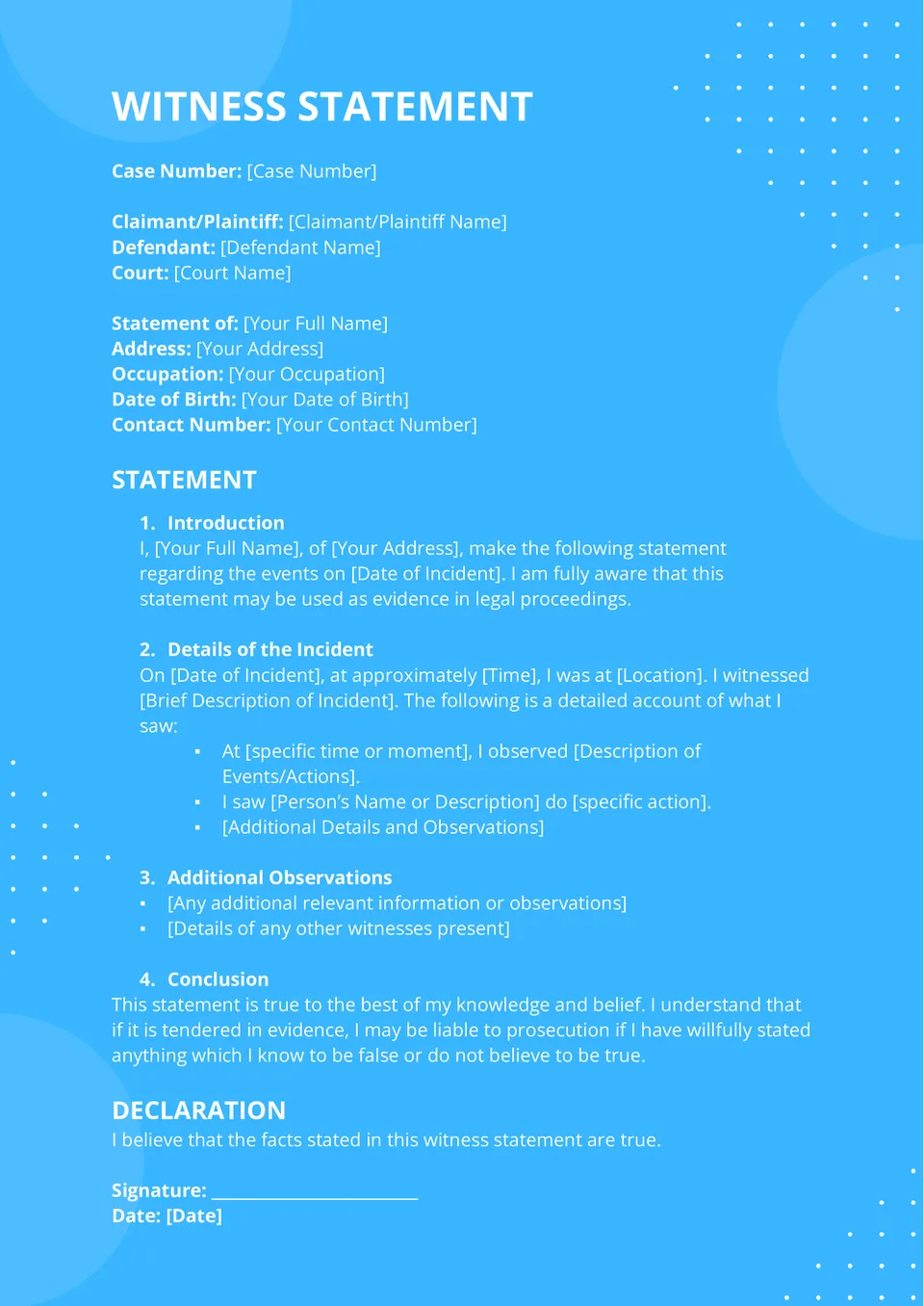 Witness Statement Template