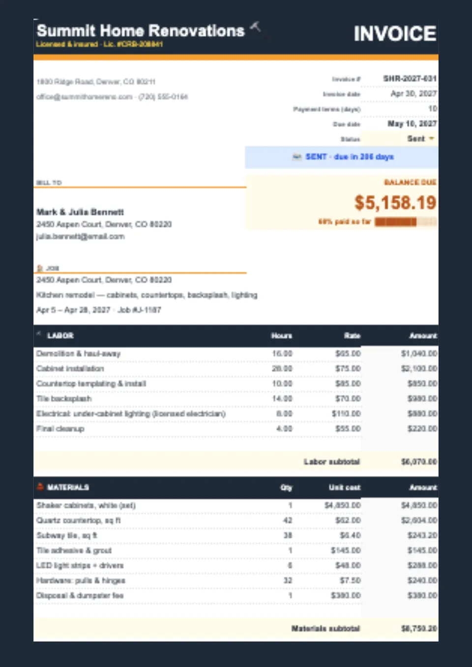 Contractor Invoice Template