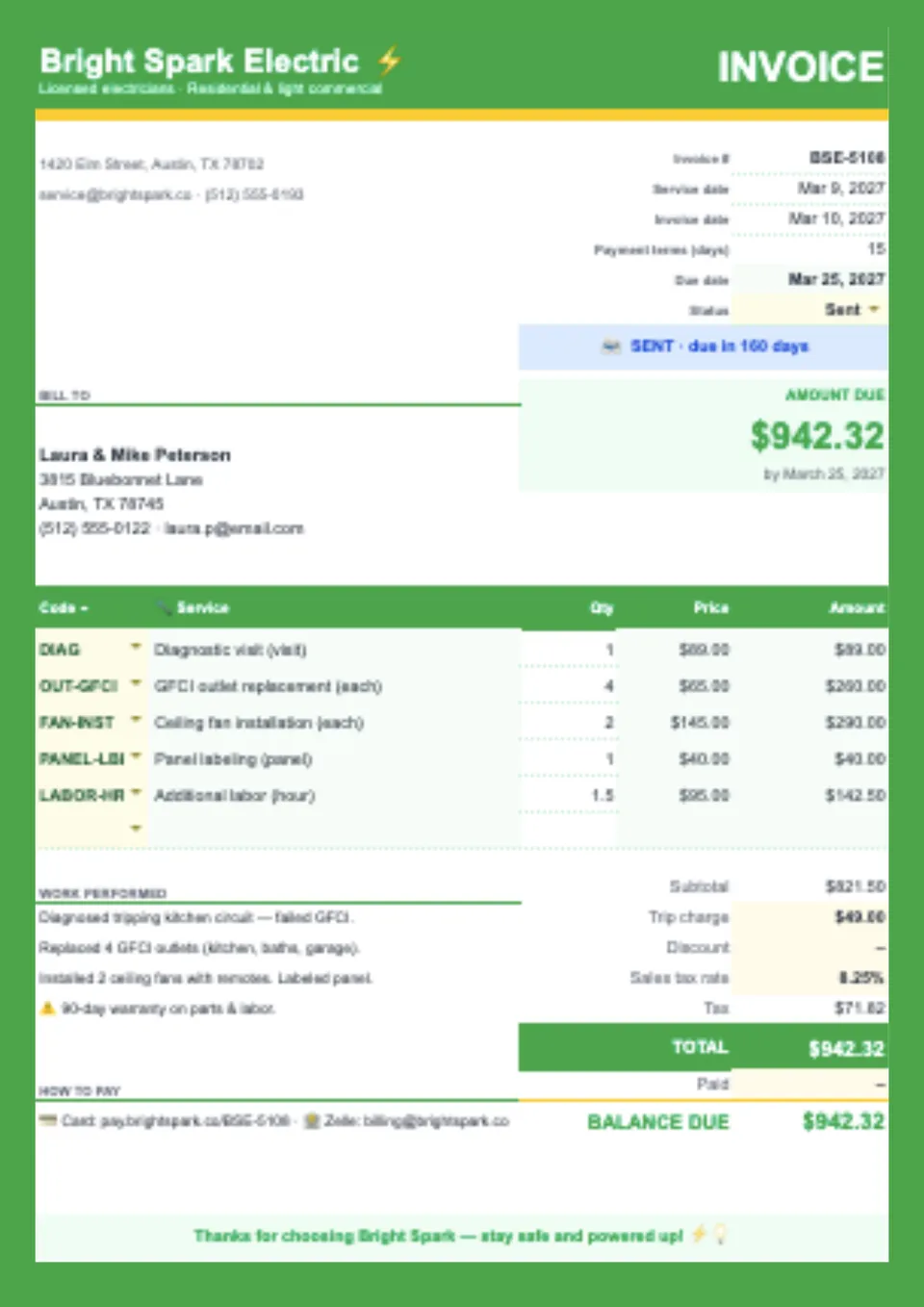 Service Invoice Template